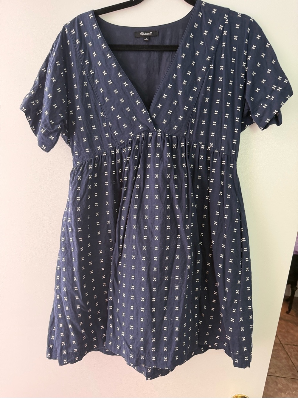 Madewell Navy Short-Sleeve V-Neck Babydoll Mini Dress